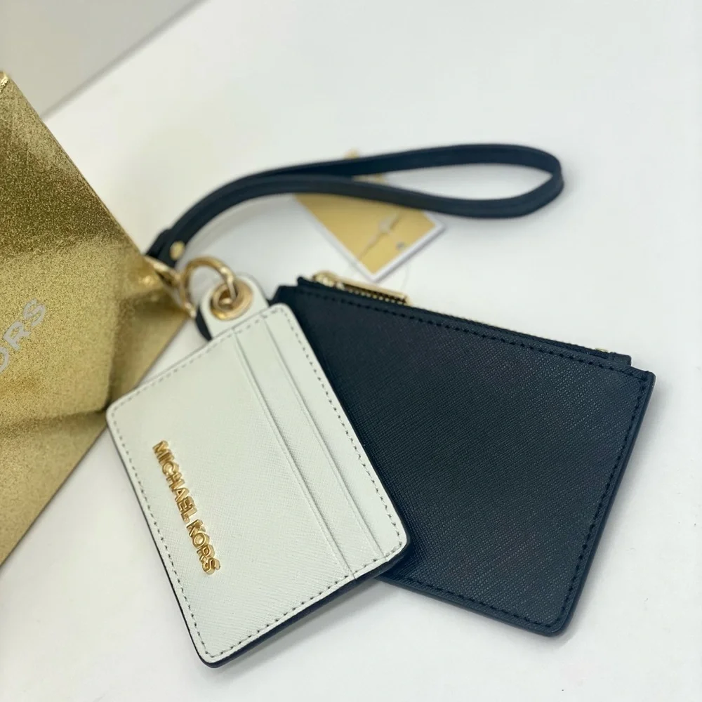 MICHAEL KORS GIFTABLES SM Wallet CARD CASE DUO LEATHER BLACK & White - Picture 6 of 11